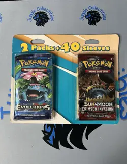 Pokemon 2 Packs 40 Sleeves Evolutions Sun Moon Crimson Invasion - Image 1