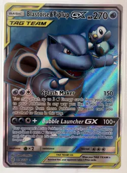 BLASTOISE AND PIPLUP GX #214/236 2019 Pokemon Cosmic Eclipse PSA 9 Full Art - Image 2
