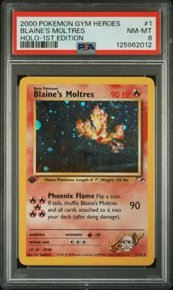 2000 Pokemon Gym Heroes 1st Edition Blaine’s Moltres Holo PSA 8 NM/MINT 1/132 - Image 1