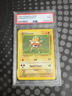 PSA 9 MINT 1999 POKEMON BASE SET UNLIMITED #7 HITMONCHAN-HOLO. (NewCert) - Image 1