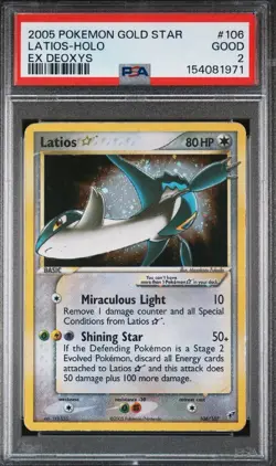 WING SWIRL 2006 Pokemon Gold Star Ex Deoxys #106 Latios Ex Holo PSA 2 GD - Image 1