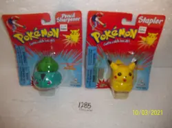 2) POKEMON Pikachu Bulbasaur Stapler Figure Toy Stationary Set Toy Island - Image 1