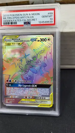 2019 MOLTRES ZAPDOS ARTICUNO GX SECRET FULL ART HIDDEN FATES POKEMON PSA 10 #69 - Image 3