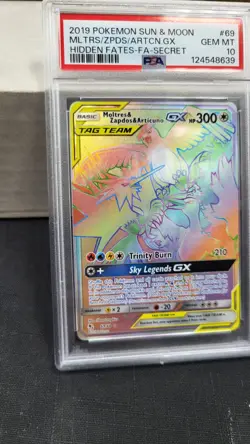 2019 MOLTRES ZAPDOS ARTICUNO GX SECRET FULL ART HIDDEN FATES POKEMON PSA 10 #69 - Image 4