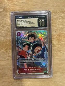 Ace Sabo Luffy CGC Pristine 10 One Piece OP13-007 Carrying on his Will Alt Art - Image 1