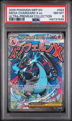 PSA 8 NM/MT 2025 POKEMON MEP EN-ME BLACK STAR PROMO #023 MEGA CHARIZARD X EX UPC - Image 1