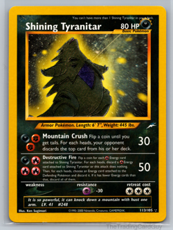 2002 Neo Destiny Shining Tyranitar 113/105 Holo Foil Pokemon Secret Rare LP - Image 1
