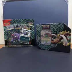 Pokemon TCG Paldean Fates Great Tusk EX Tin +Tech Sticker Fidough Factory Sealed - Image 1