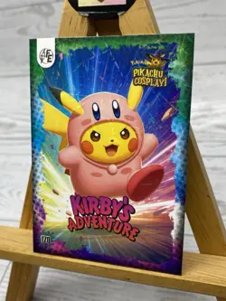 Pikachu as Kirby's Adventure Lazer Holo Non- Pokemon Fan Art Holyday Edition - Image 3