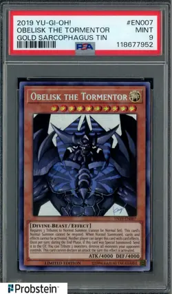 2019 YU-GI-OH! GOLD SARCOPHAGUS TIN EN007 OBELISK THE TORMENTOR PSA 9 - Image 1