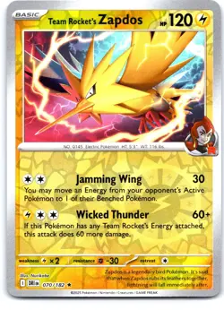 Team Rocket's Zapdos 070/182 Rare Destined Rivals Pokemon Reverse Holo Near Mint - Image 1