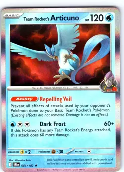 Team Rocket's Articuno 051/182 Rare Destined Rivals Pokemon Holo Near Mint - Image 1