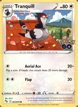 Tranquill #62/78 - Common - Pokemon Go 2022 - Near Mint - Image 1