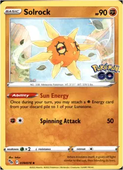 Solrock #39/78 - UnCommon - Pokemon Go 2022 - Near Mint - Image 1