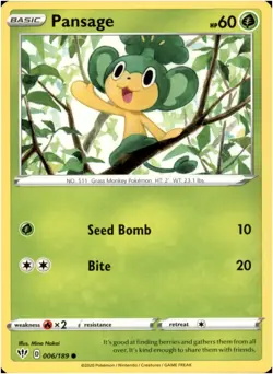 Pansage #6/189 - Common - Pokemon Darkness Ablaze 2020 - Near Mint - Image 1