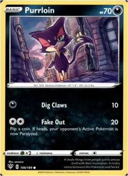 Purrloin #106/189 - Common - Pokemon Darkness Ablaze 2020 - Near Mint - Image 1