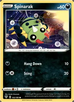 Spinarak 102/189 - Common - Pokemon SWSH03: Darkness Ablaze 2020 - NM - Image 1