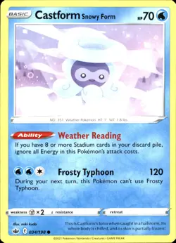 Castform Snowy Form 034/198 Common - Pokemon SWSH06: Chilling Reign NM - Image 1