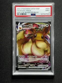 PSA 9 Pokemon Eevee VMAX SWSH087 ETB PROMO FA INVERTED BACK + MISALIGNMENT ERROR - Image 1