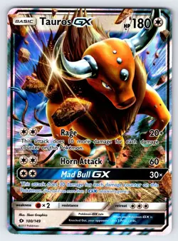 Tauros GX 100/149 2017 Sun & Moon Base Set Pokemon Card Ultra Rare - VLP - Image 1