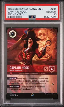 Disney Lorcana Into The Inklands Enchanted Card #214 Captain Hook PSA 10 - Image 1