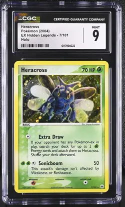 CGC 9 Heracross 2004 Pokemon EX Hidden Legends 7/101 Holo Swirl Mint Vintage - Image 1
