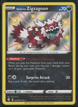 Galarian Zigzagoon SV078/SV122 Shining Fates Shiny Vault Shiny Rare Pokemon - Image 1