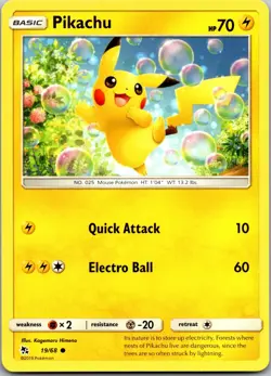 Pikachu 19/68 Common Hidden Fates Pokemon Near Mint - Image 1