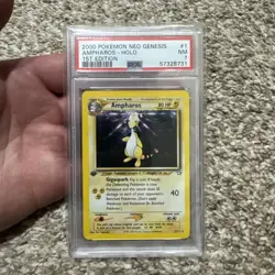 2000 POKEMON NEO GENESIS ~ 1ST EDITION ~ #1 AMPHAROS HOLO ~ PSA 7 ~ SWIRL - Image 1