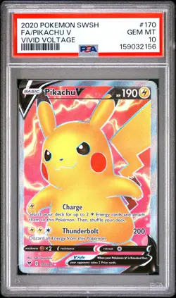 2020 POKEMON SWORD & SHIELD VIVID VOLTAGE #170 FULL ART/PIKACHU V PSA 10 - Image 1