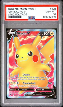 2020 POKEMON SWORD & SHIELD VIVID VOLTAGE #170 FULL ART/PIKACHU V PSA 10 - Image 1