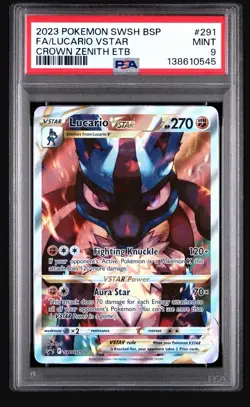 LUCARIO VSTAR 2023 POKEMON CROWN ZENITH BLACK STAR PROMO SWSH291 PSA 9 Q1514 - Image 1