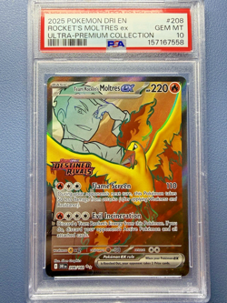 2025 Pokemon DRI EN Rocket’s Moltres ex STAMPED Ultra Rare #208 PSA 10 GEM MT - Image 1