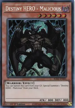 Yugioh Destiny Hero Malicious RA03-EN001 - Secret Rare - Image 1