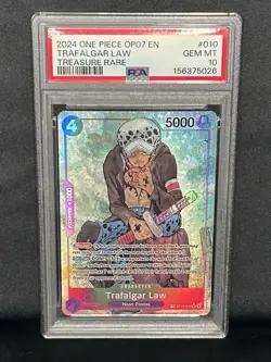2024 ONE PIECE OP07 EN TRAFALGAR LAW TREASURE RARE PSA 10 GEM MINT - Image 1
