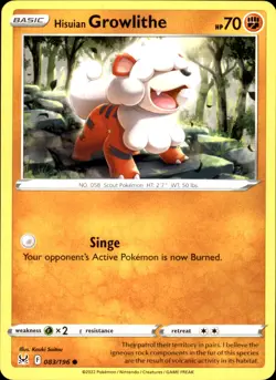 Hisuian Growlithe 083/196 Common - Pokemon SWSH11: Lost Origin 2022 NM - Image 1