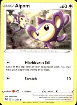 Aipom 144/196 Common - Pokemon SWSH11: Lost Origin 2022 NM - Image 1