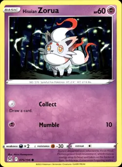 Hisuian Zorua 075/196 Common - Pokemon SWSH11: Lost Origin 2022 NM - Image 1