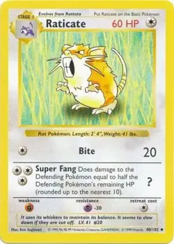 Raticate (40/102) Base Set Shadowless Unlimited​ - Lightly Played Pokemon TCG - Image 1