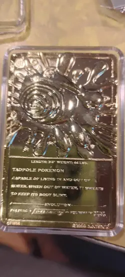 3 Pokemon 23K Gold Plated Cards 1999 BK Pikachu Mewtwo Poliwhirl cases - Image 4