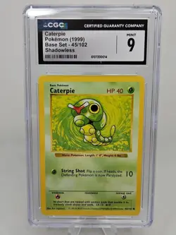 Caterpie 045/102 Base Set (Shadowless) Pokemon CGC 9 Mint - Image 1