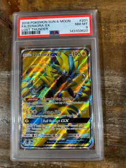 POKEMON 2018 Sun Moon Lost Thunder Full Art ZERAORA GX #201 PSA 8 RARE - Image 1