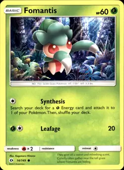 Fomantis 14/149 Common - Pokemon SM Base Set 2017 LP - MP - Image 1