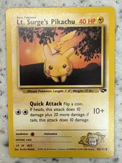 Pokemon Lt. Surge’s Pikachu 84/132 Gym Challenge 1st Edition - Image 1