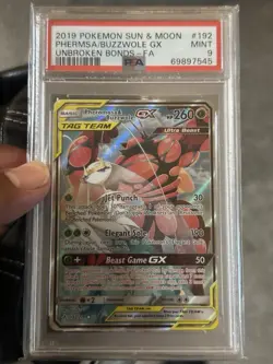 Pokemon TCG Pheromosa & Buzzwole GX 192/214 Unbroken Bonds PSA 9 - Image 1