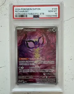 Pecharunt SVP EN 129 Shrouded Fable Pokemon Center Stamped ETB Promo PSA 10 - Image 1