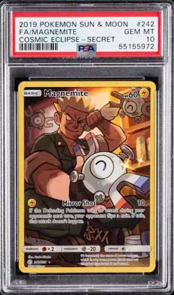 2019 POKEMON SUN & MOON COSMIC ECLIPSE SECRET #242 FULL ART/MAGNEMITE PSA 10 - Image 1