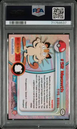 PSA 6 EX-MINT 1999 TOPPS Pokemon TV #52 Meowth VINTAGE Slab Low Pop-8 - Image 2