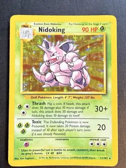Nidoking 11/102 Holo Rare, Base Set Vintage Pokemon Card 1999 MP see photos - Image 2