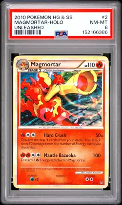 2010 POKEMON HEARTGOLD & SOULSILVER UNLEASHED #2 MAGMORTAR-HOLO PSA 8 - Image 1